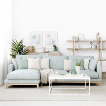 Ghế sofa chung cư chữ L decor màu xanh dương SFGD22