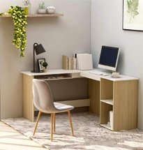 Bàn làm việc chữ L đặt góc tường màu gỗ và trắng đẹp giá rẻ BGD44