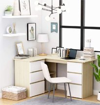Bàn làm việc kê góc tường màu trắng – gỗ nhiều ngăn đựng đồ BGD48