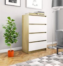 Tủ ngăn kéo decor phòng khách màu vàng trắng chất liệu gỗ MDF TDD54