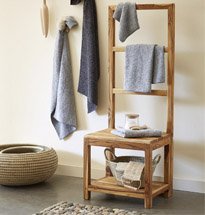 Kệ gỗ đựng đồ phòng tắm 2 trong 1 hình ghế ngồi độc đáo KG39