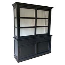 Tủ decor tiệm tóc đẹp 3 tầng có cửa trượt màu đen ấn tượng TSP72