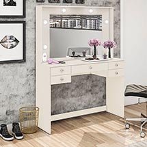 Bàn trang điểm có đèn hình chữ nhật màu trắng đẹp ấn tượng BTD08