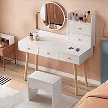Bàn trang điểm gương tròn decor đẹp nhỏ gọn BTD11