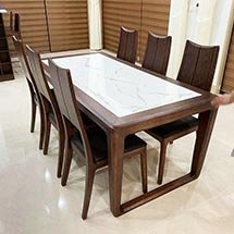 Bàn ghế ăn gia đình mặt đá 6 ghế tựa lưng màu nâu sang trọng BGA25