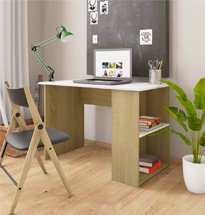 Bàn học màu trắng gỗ tự nhiên có hộc tủ đựng đồ 2 tầng BGD65