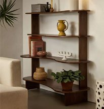 Giá gỗ cong decor phòng khách 4 tầng KG85
