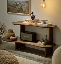 Kệ gỗ cong 2 tầng decor phòng khách KG86