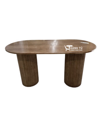 Bàn bầu dục chân trụ gỗ ốp nan gỗ nhỏ