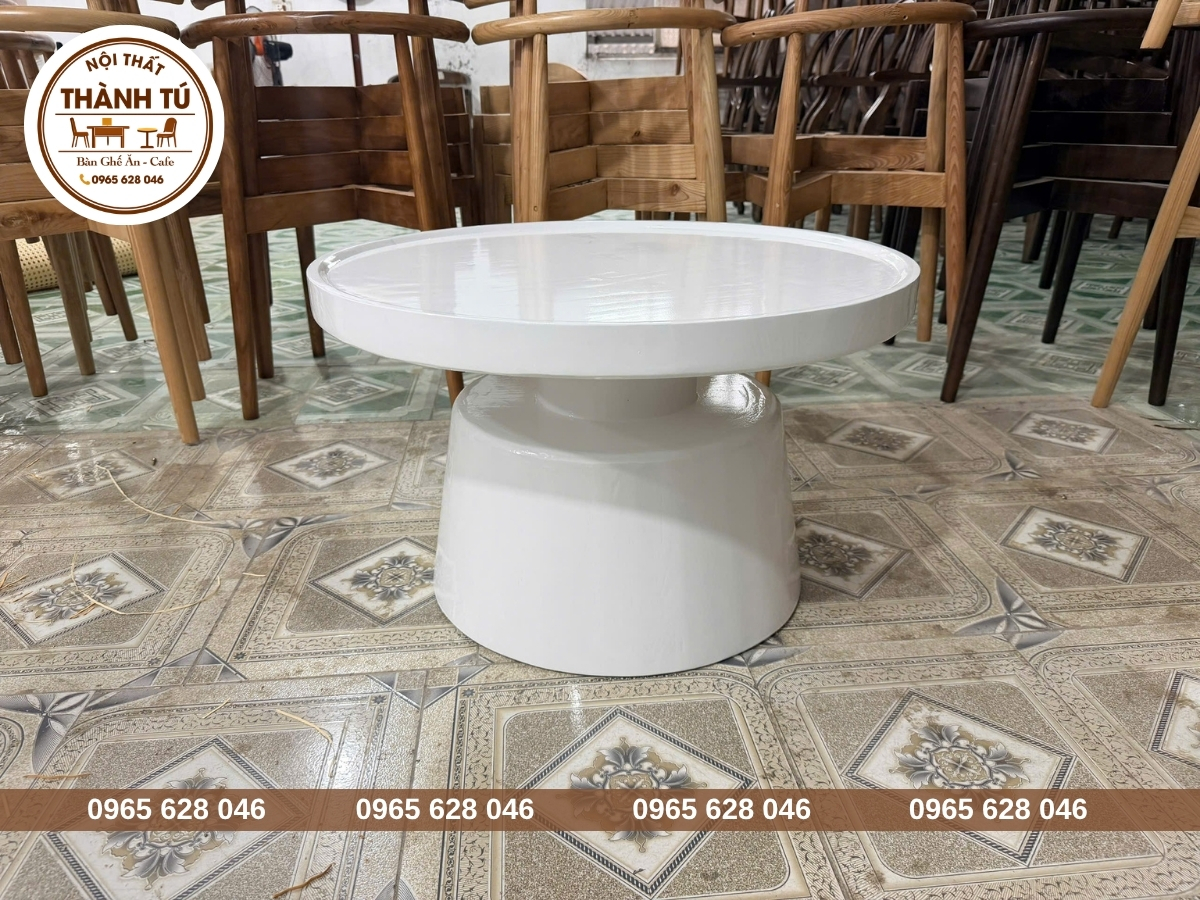 Bàn cafe mặt tròn màu trắng