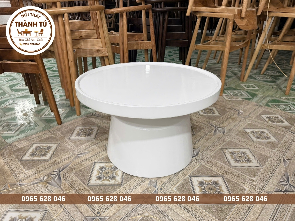 Bàn sofa mặt tròn màu trắng